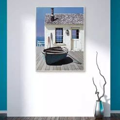 Kirklands Home Canvas Art|Blue Boat on Deck Framed Canvas Art Print