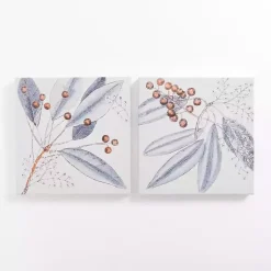 Kirklands Home Canvas Art|Blue Botanical Berries Canvas Art Prints, Set of 2