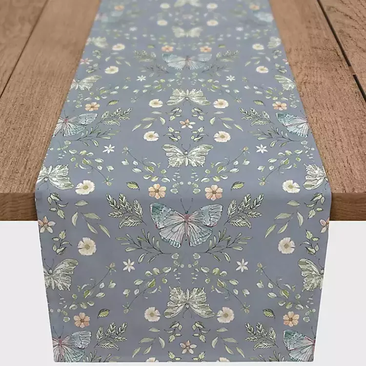 Kirklands Home Table Linens|Botanical Butterfly Table Runner, 72 in. Blue