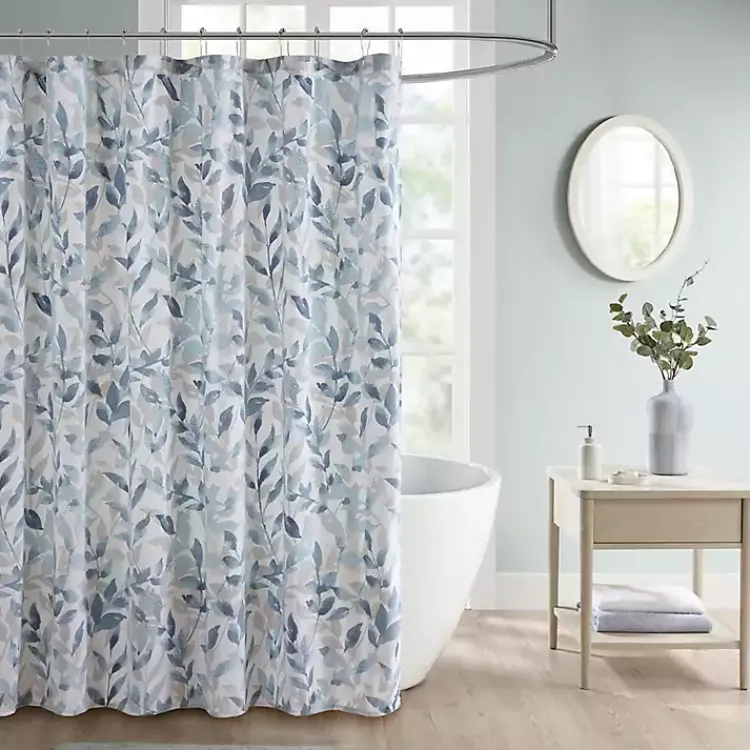 Kirklands Home Shower Curtains|Blue Botanical Microfiber Shower Curtain