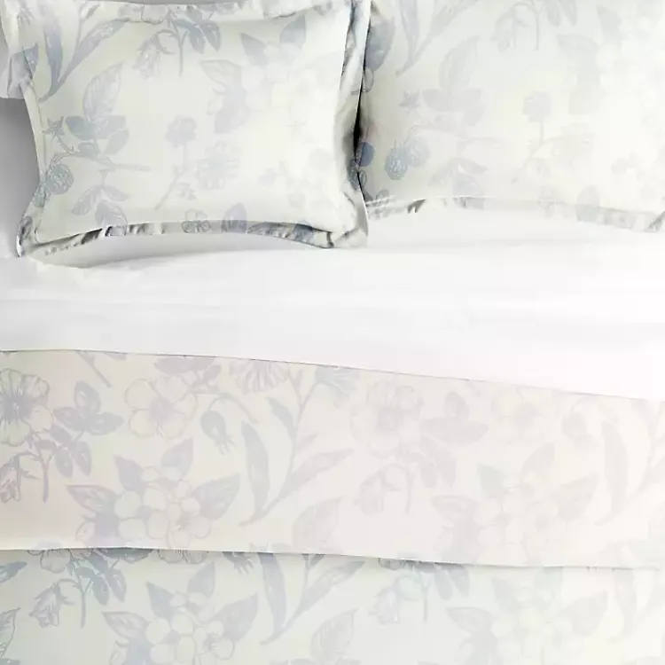 Kirklands Home Duvets|Blue Botanical 3-pc. Queen Duvet Cover Set White