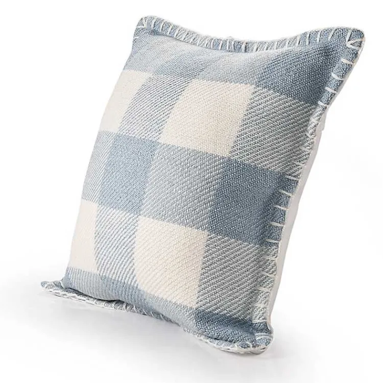 Kirklands Home Outdoor Cushions & Pillows|Blue Buffalo Check Stitched Outdoor Throw Pillow