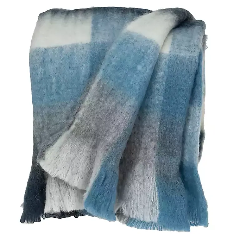 New Blue Buffalo Check Wool Handloomed Throw Blankets & Throws