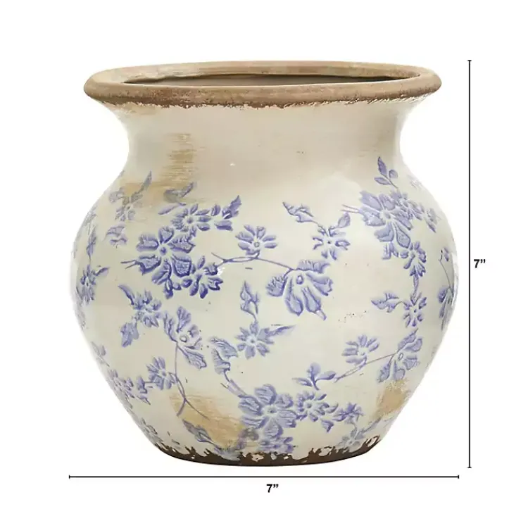 Discount Blue Bulous Floral Scroll Ceramic Vase, 7 in. Vases