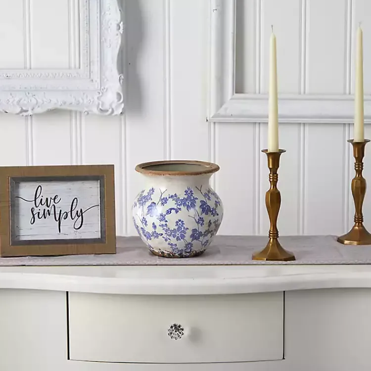 Discount Blue Bulous Floral Scroll Ceramic Vase, 7 in. Vases