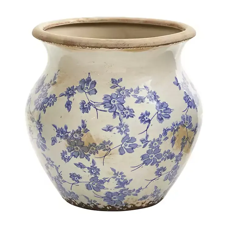 Hot Blue Bulous Floral Scroll Ceramic Vase, 10 in. Vases