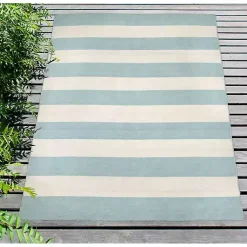 Kirklands Home Outdoor Rugs|Blue Cabana Stripe Indoor/Outdoor Area Rug, 7x9