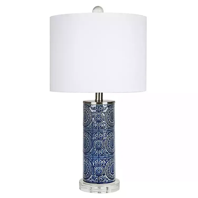 Kirklands Home Table Lamps|Blue Ceramic Embossed Spiro Table Lamp White