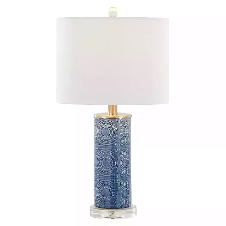 Kirklands Home Table Lamps|Blue Ceramic Embossed Spiro Table Lamp White