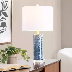 Kirklands Home Table Lamps|Blue Ceramic Embossed Spiro Table Lamp White