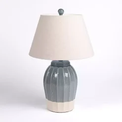 Kirklands Home Table Lamps|Blue Ceramic Scalloped Table Lamp Tan
