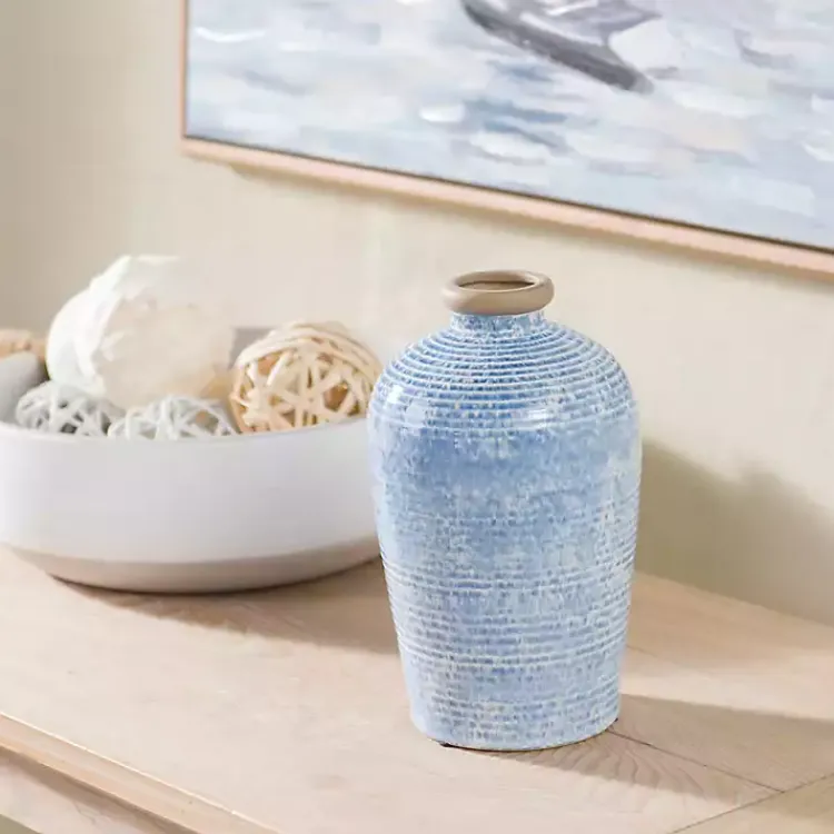 Outlet Ceramic Textured Lines Vase, 9 in. Vases