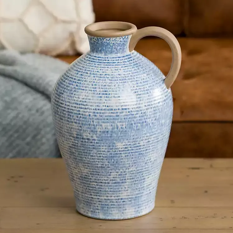 New Ceramic Textured Lines Vase, 12 in. Vases