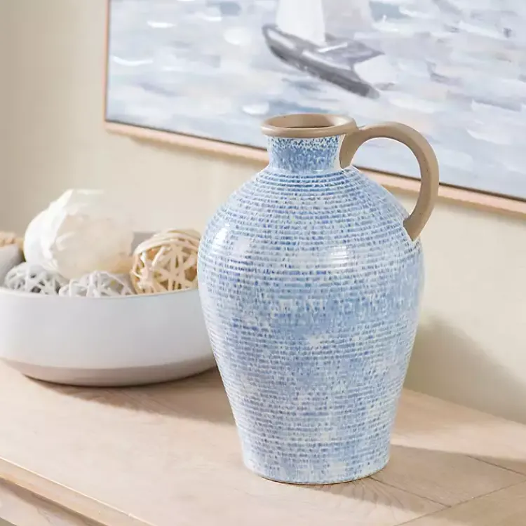 New Ceramic Textured Lines Vase, 12 in. Vases