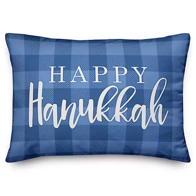 Best Blue Check Happy Hanukkah Accent Pillow Hanukkah Decorations