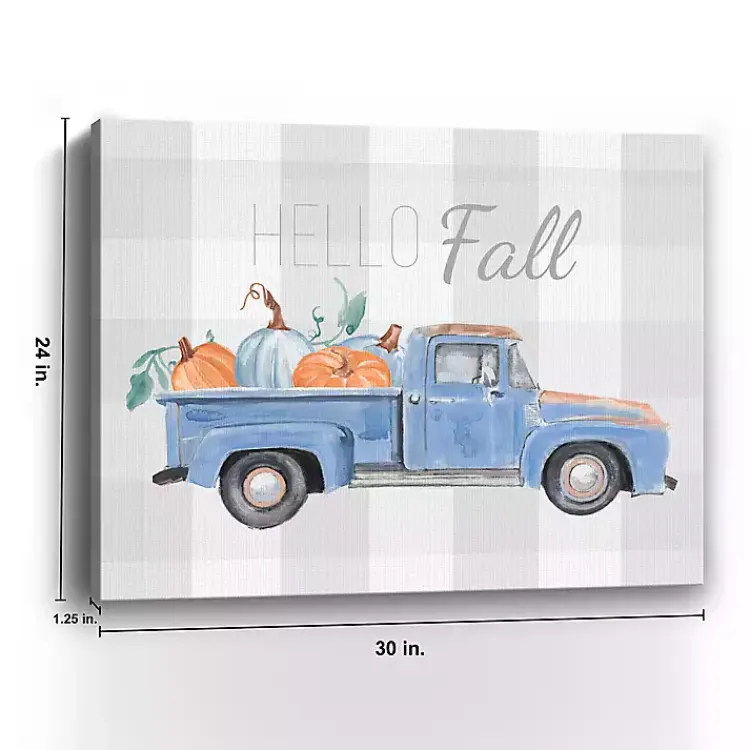 Best Blue Checkered Pumpkin Truck Canvas Wall Art Fall