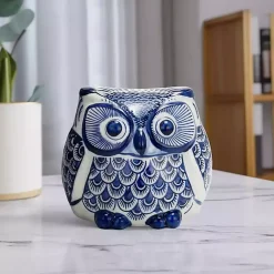 New Blue Chinoiserie Owl Figurine Statues & Figurines