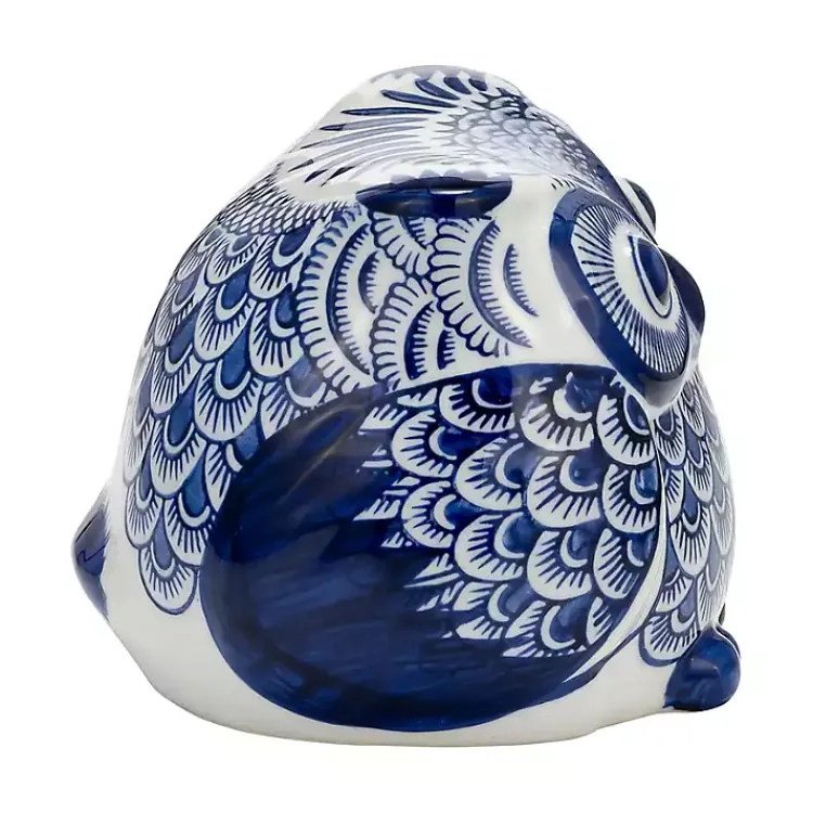 New Blue Chinoiserie Owl Figurine Statues & Figurines