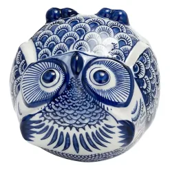 New Blue Chinoiserie Owl Figurine Statues & Figurines