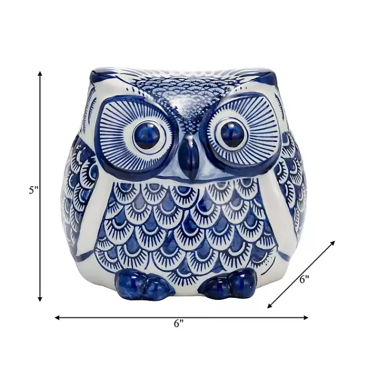 New Blue Chinoiserie Owl Figurine Statues & Figurines