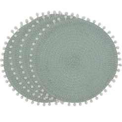 Kirklands Home Table Linens|Circular Pom Pom Placemats, Set of 4 Blue