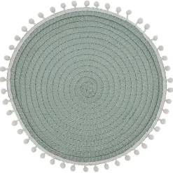 Kirklands Home Table Linens|Circular Pom Pom Placemats, Set of 4 Blue