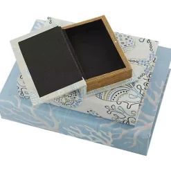 Sale Blue Coastal Canvas Book Boxes, Set of 3 Baskets & Boxes