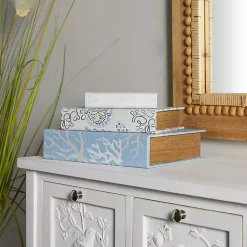 Sale Blue Coastal Canvas Book Boxes, Set of 3 Baskets & Boxes