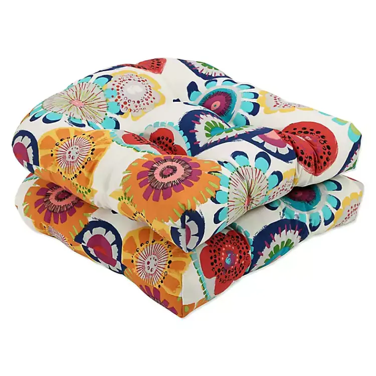 Kirklands Home Outdoor Cushions & Pillows|Blue Confetti Wicker Chair Cushions, Set of 2