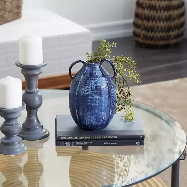 Outlet Crosshatch Double Handle Ceramic Vase, 9 in. Vases