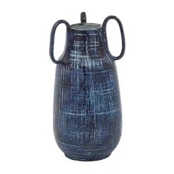 Crosshatch Triple Handle Ceramic Vase, 13 in. Vases
