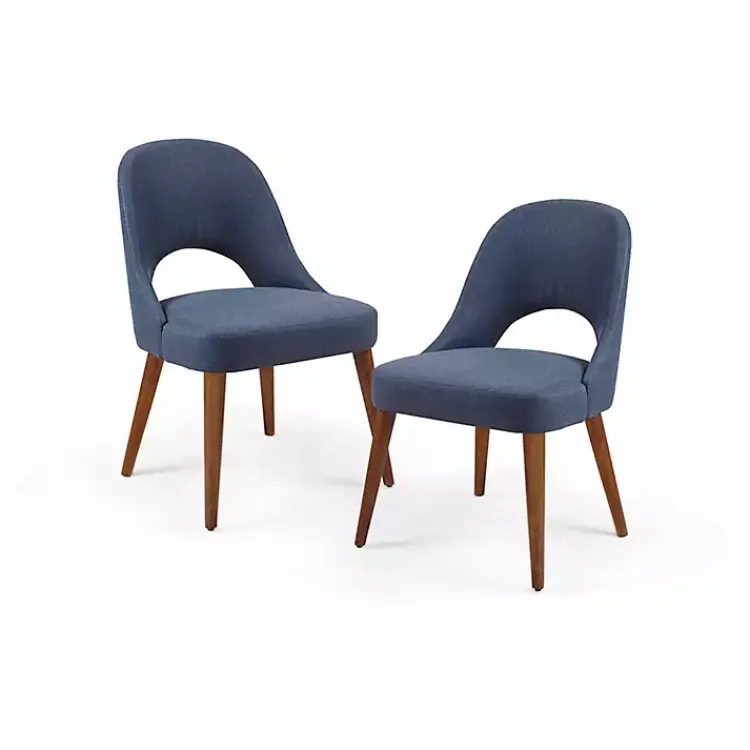 Kirklands Home Dining Chairs|Cut-Out Pecan Wood Dining Chairs, Set of 2 Blue