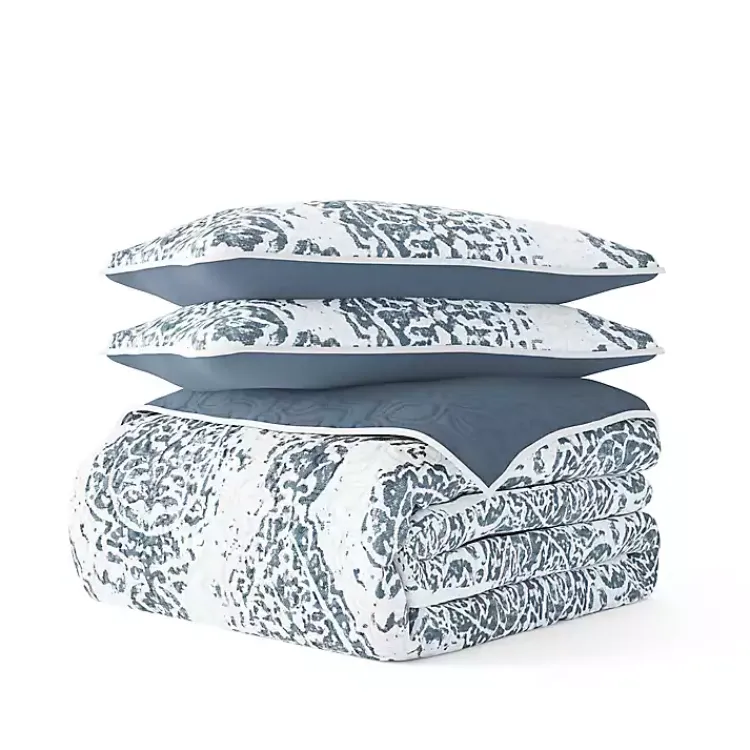 Kirklands Home Quilts|Blue Damask Reversible 3-pc. Queen Quilt Set