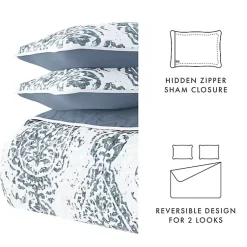 Kirklands Home Quilts|Blue Damask Reversible 3-pc. Queen Quilt Set