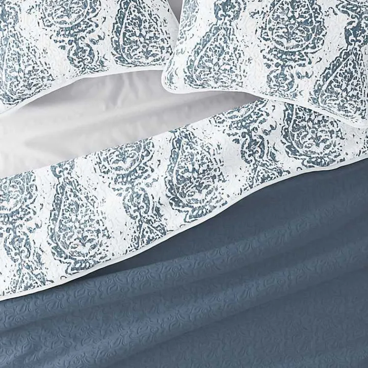 Kirklands Home Quilts|Blue Damask Reversible 3-pc. King Quilt Set