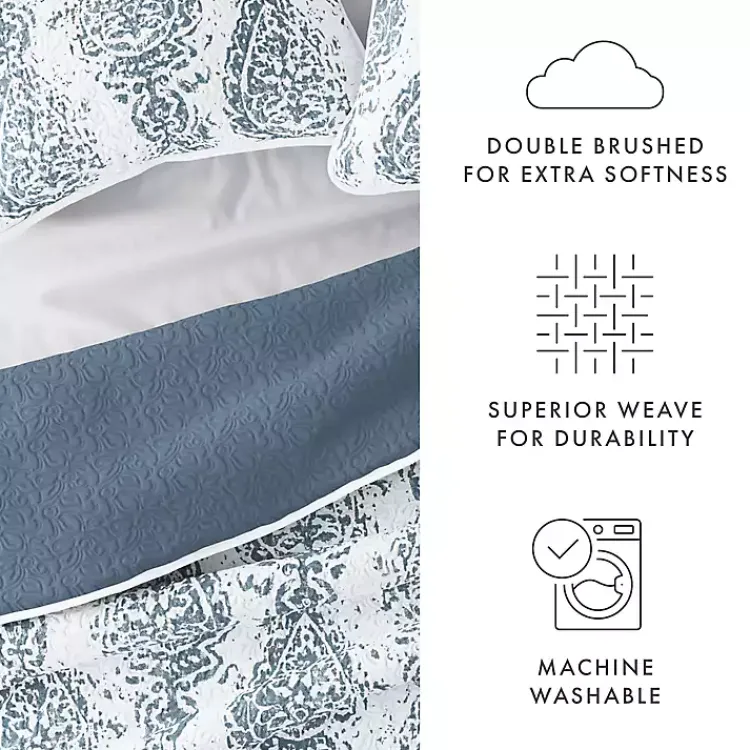 Kirklands Home Quilts|Blue Damask Reversible 3-pc. King Quilt Set