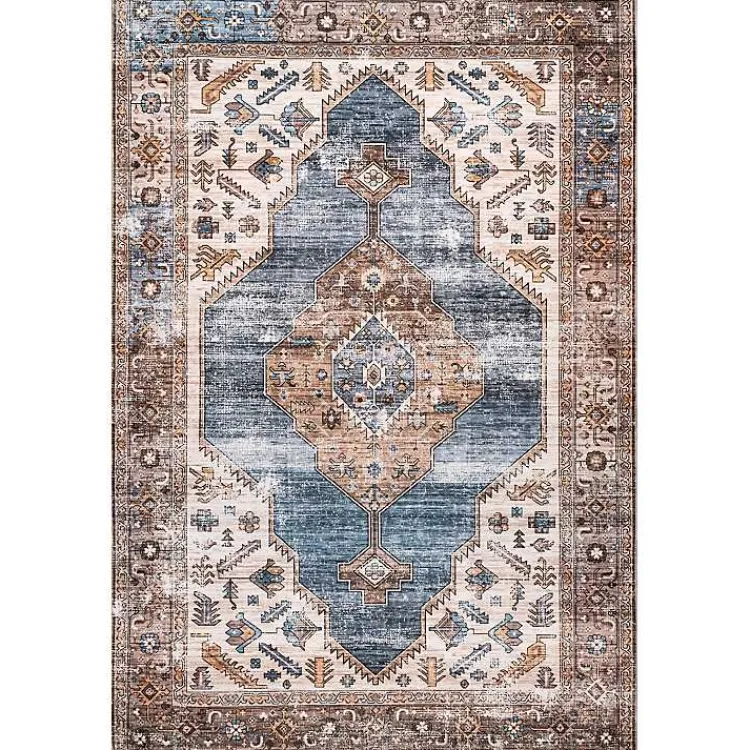 Kirklands Home Area Rugs|Blue Distressed Medallion Washable Area Rug, 8x10