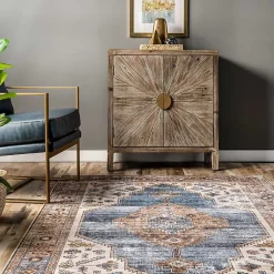 Kirklands Home Area Rugs|Blue Distressed Medallion Washable Area Rug, 8x10