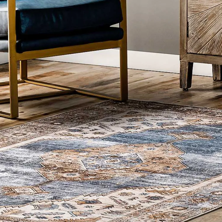 Kirklands Home Area Rugs|Blue Distressed Medallion Washable Area Rug, 8x10