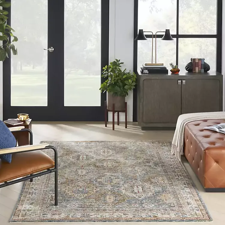 Kirklands Home Area Rugs|Blue Distressed Multi Medallion Area Rug, 5x7