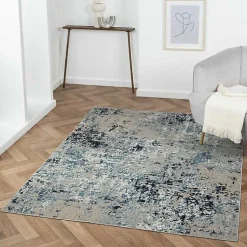 Kirklands Home Area Rugs|Blue Distressed Washable Area Rug, 7x9