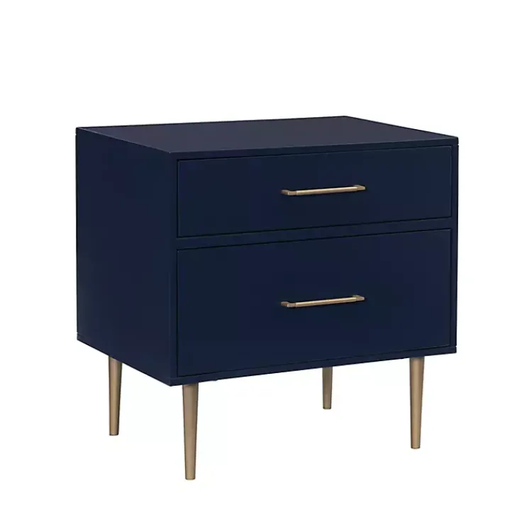 Kirklands Home Nightstands|2-Drawer Nightstand with Gold Hardware Blue