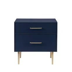 Kirklands Home Nightstands|2-Drawer Nightstand with Gold Hardware Blue