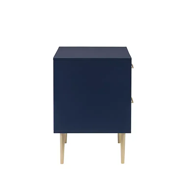 Kirklands Home Nightstands|2-Drawer Nightstand with Gold Hardware Blue