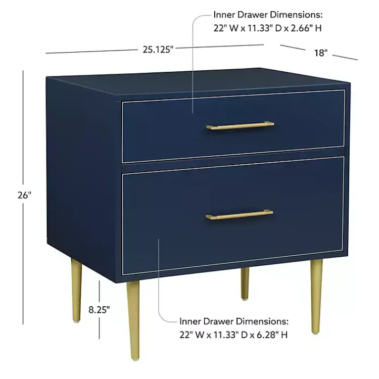 Kirklands Home Nightstands|2-Drawer Nightstand with Gold Hardware Blue