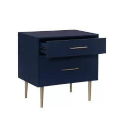 Kirklands Home Nightstands|2-Drawer Nightstand with Gold Hardware Blue