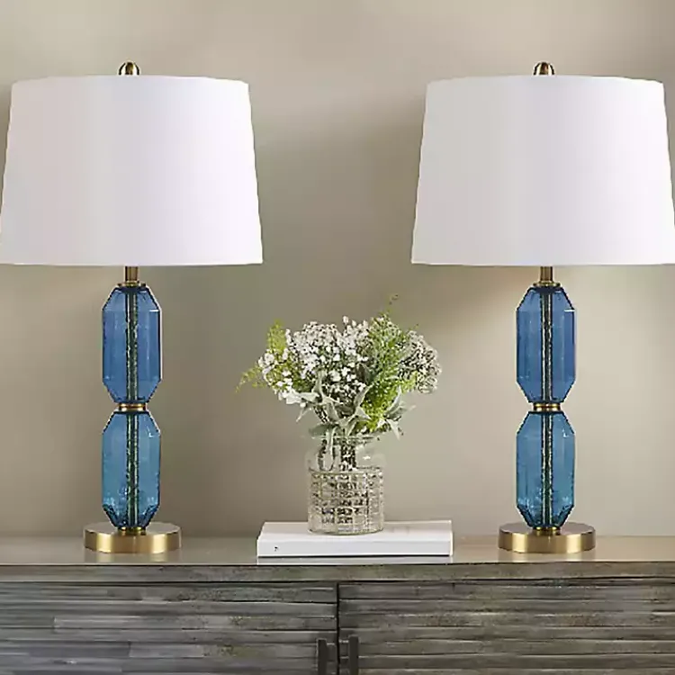 Kirklands Home Table Lamps|Faceted Glass Table Lamp Blue