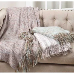 Clearance Blue Faux Mohair Fringe Throw Blankets & Throws