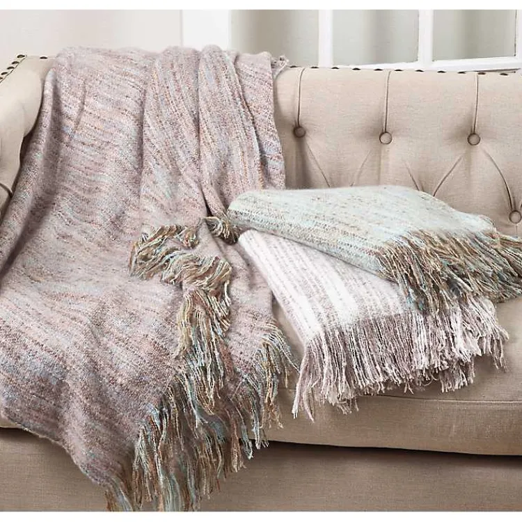 Clearance Blue Faux Mohair Fringe Throw Blankets & Throws
