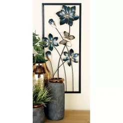 Kirklands Home Wall Plaques|Blue Floral and Butterfly Wall Plaques, Set of 2